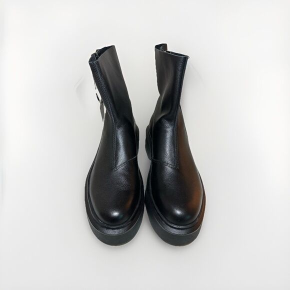 ZARA Women Chunky Black Leather Side Zip Moto Platform Boots US 6.5 EU‎ 37 NEW - Picture 5 of 12